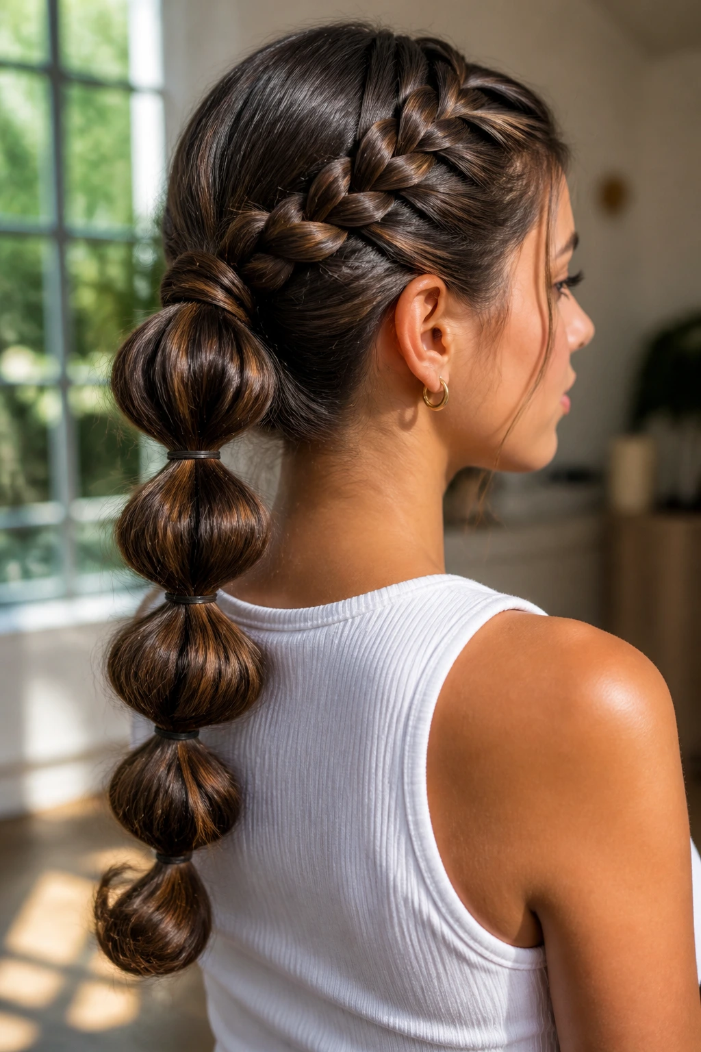 Bubble braid with a braided base on a real person, close-up