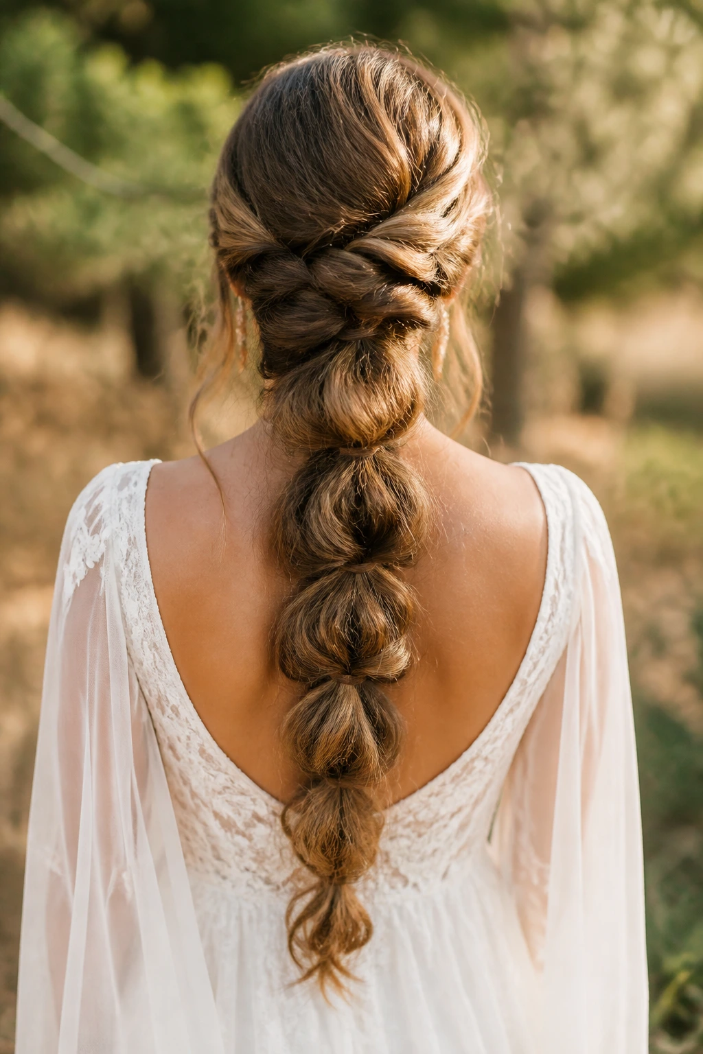 Back view of bride with bubble braid down the back
