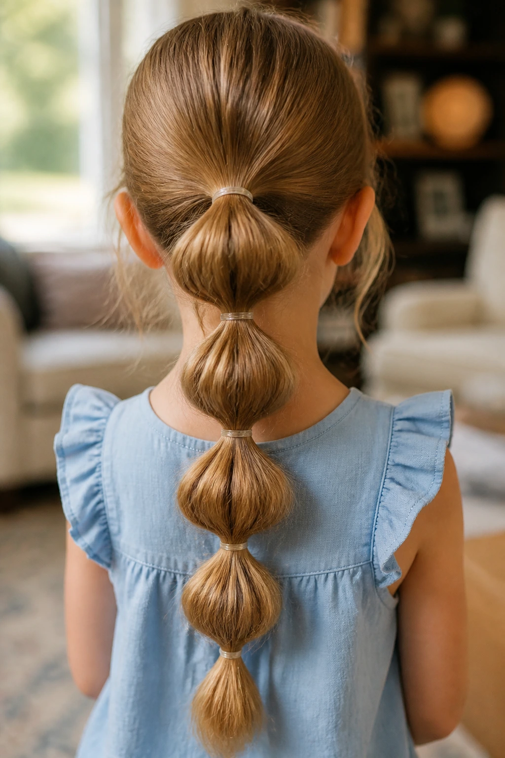 Back of head of child with bubble ponytail
