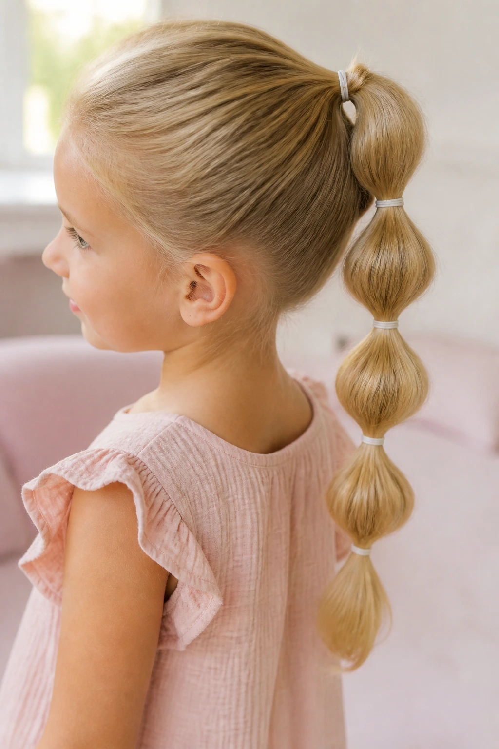Blonde girl with bubble ponytail and tiny elastics