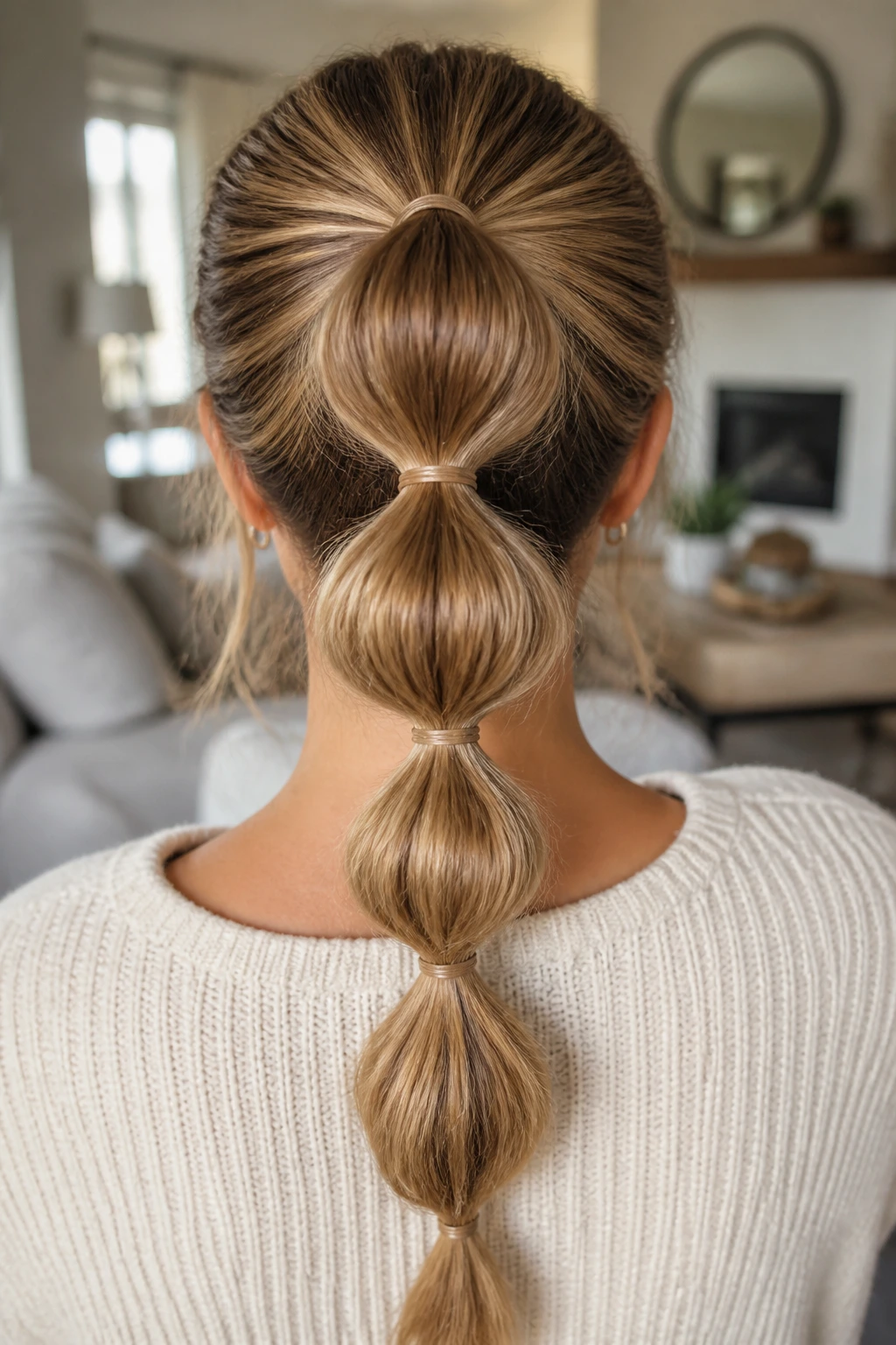 Back view of a real person with a bubble ponytail showing segmented bubbles