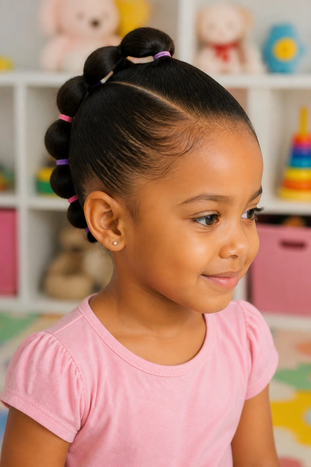 Close-up of a girl with bubble ponytail mohawk