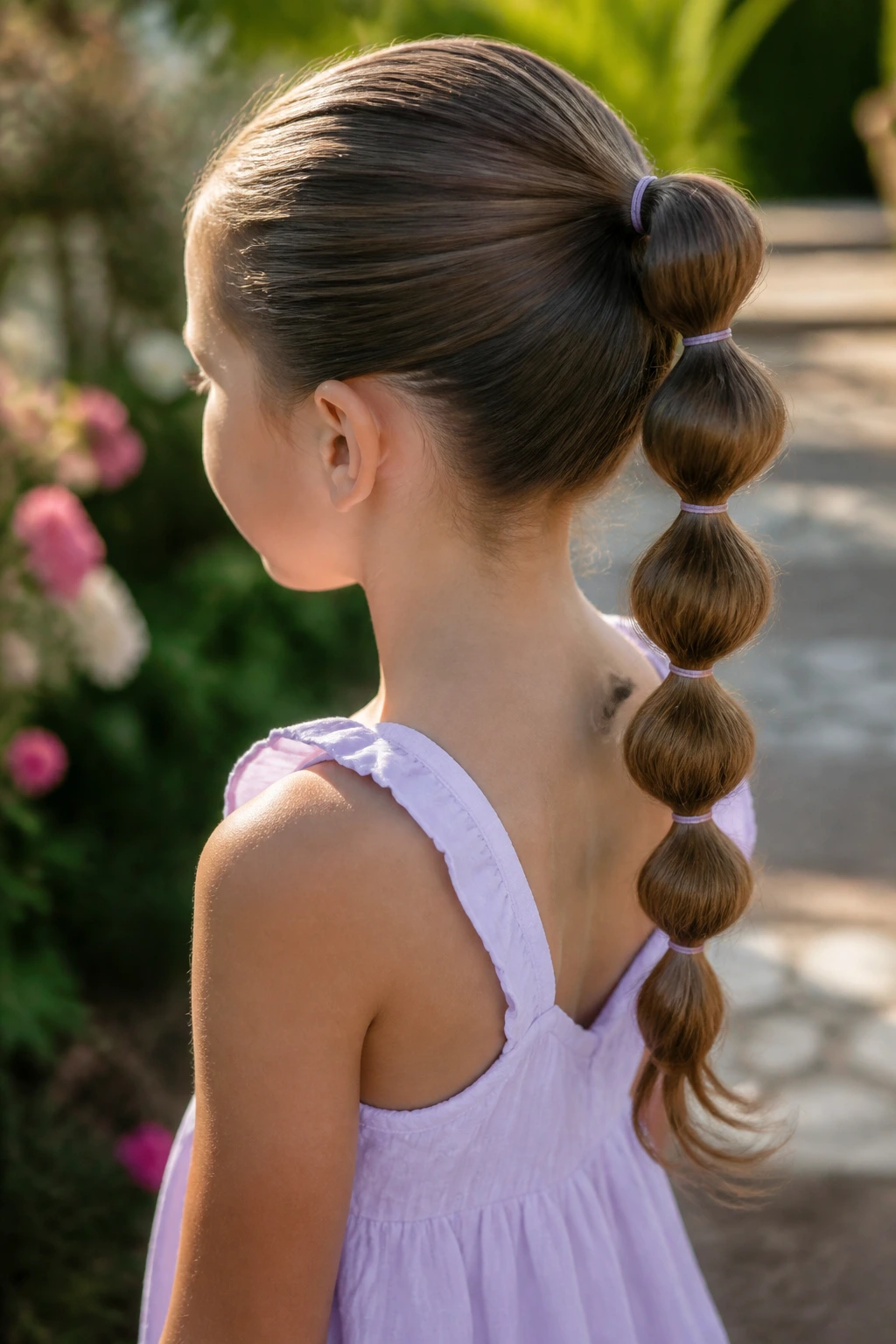 Back view of girl with bubble ponytail