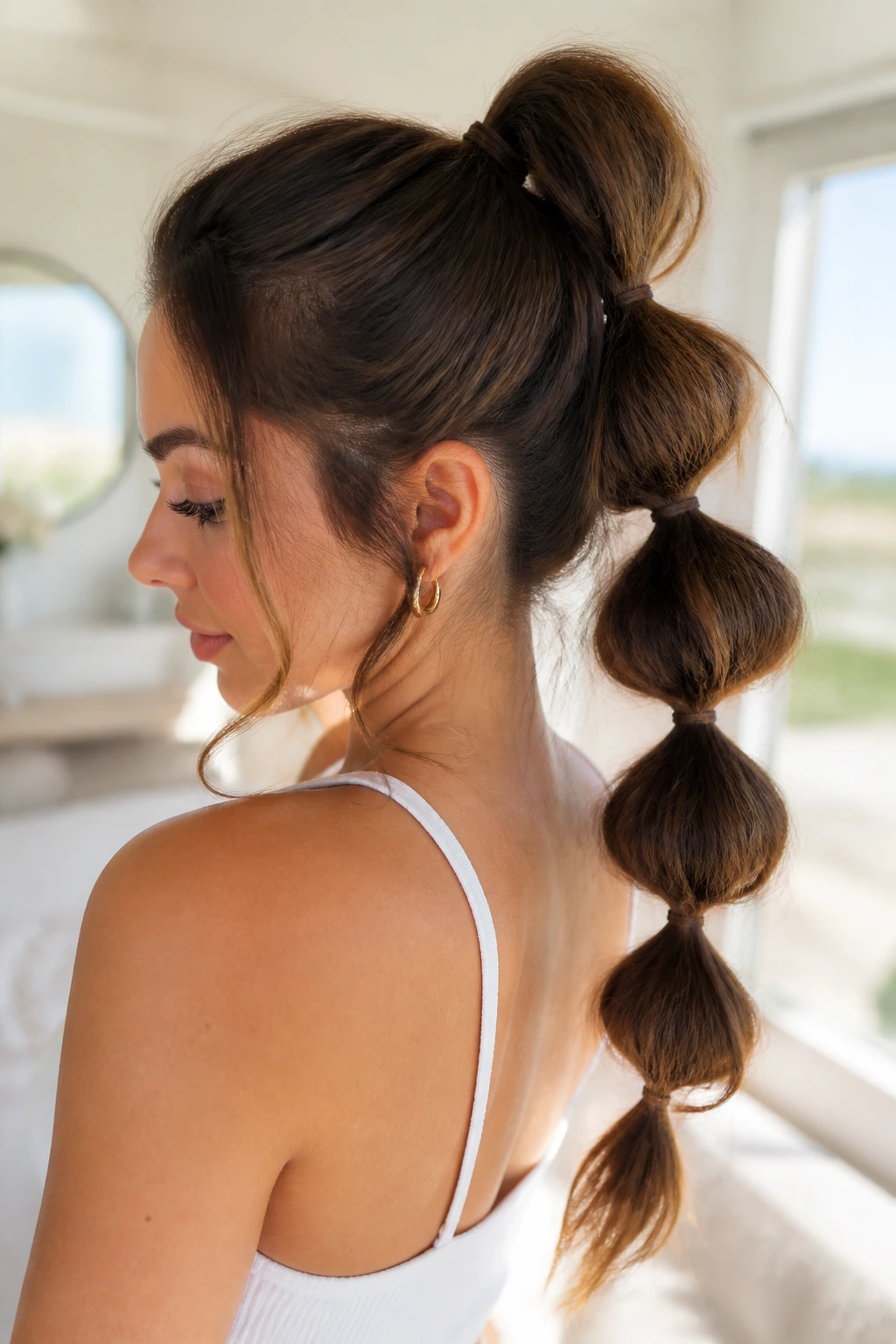 Close-up of a real person with a bubble ponytail showing soft volume