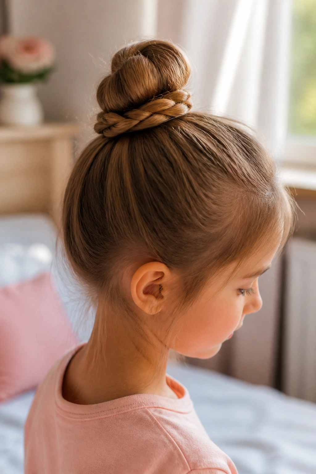 Close-up of a girl's bun demonstrating comfort-focused bun styles