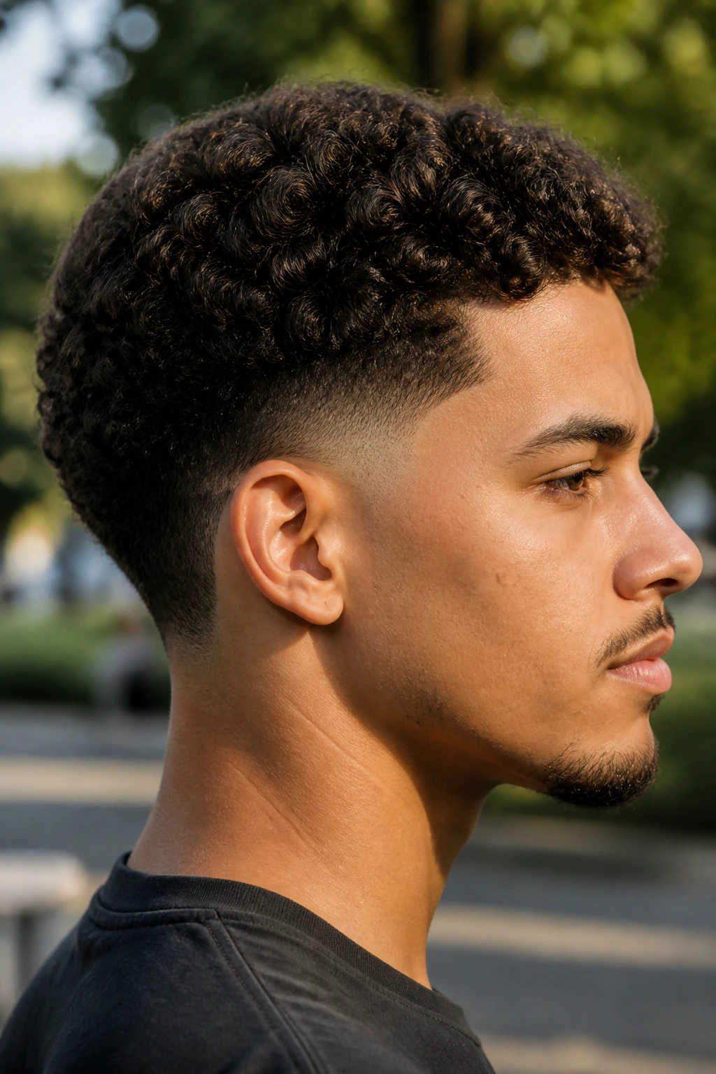 Man with burst fade and short curls