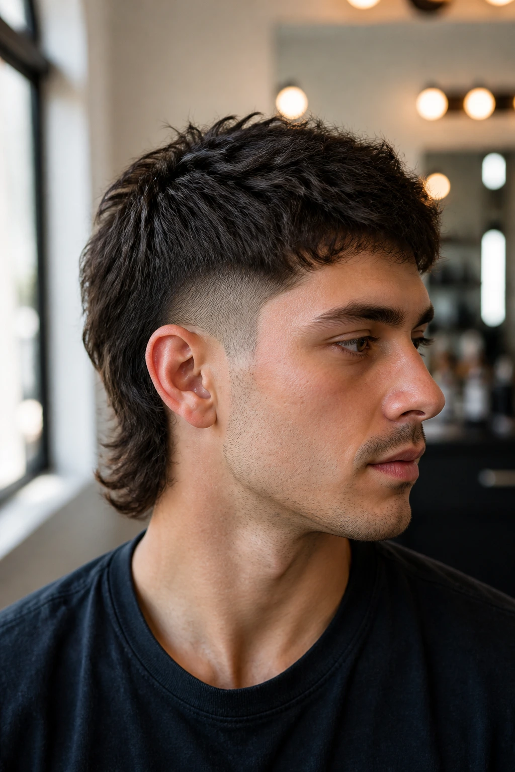 Portrait of person with burst fade mullet and clean temples
