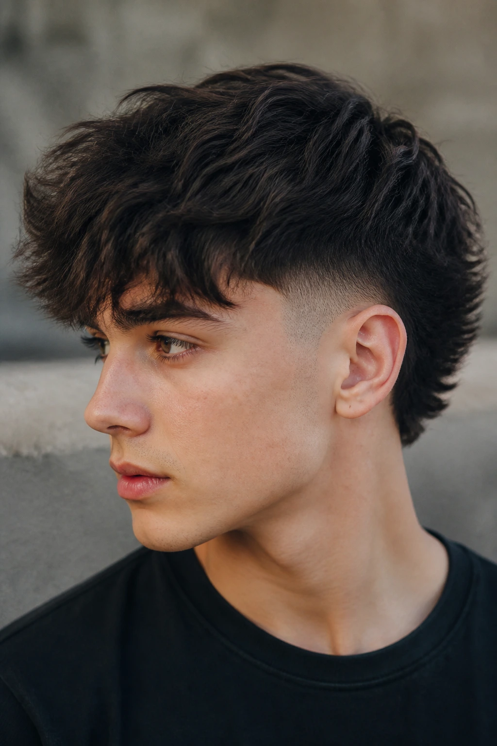Portrait of a person with burst fade and textured fringe