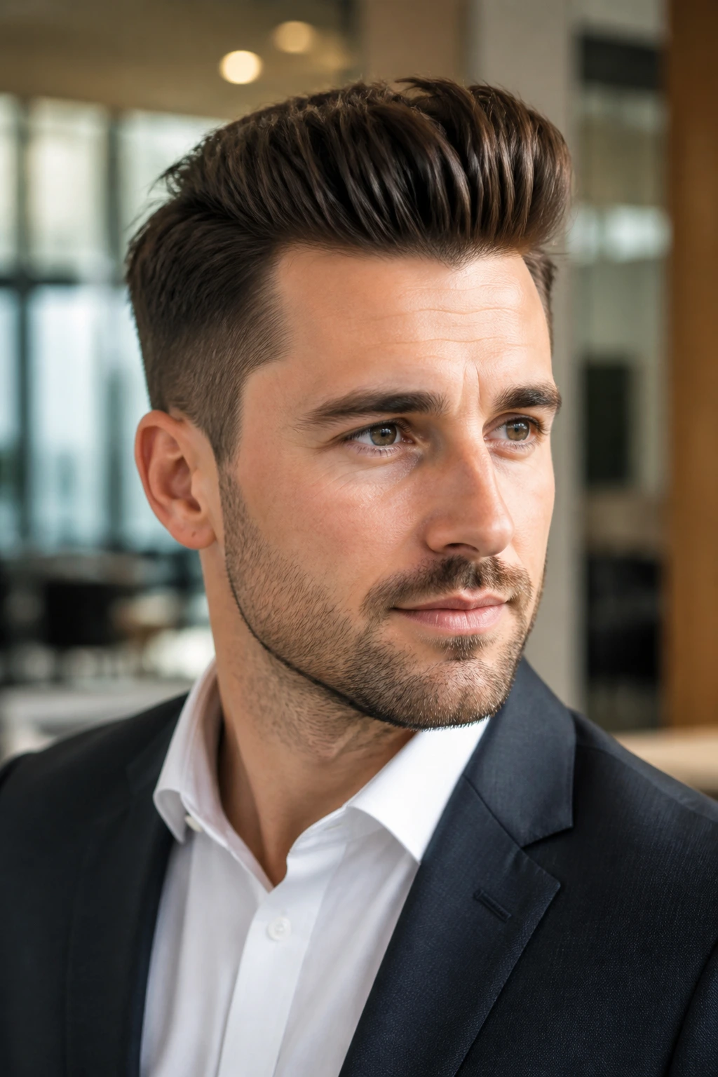Portrait of man with business quiff in office setting