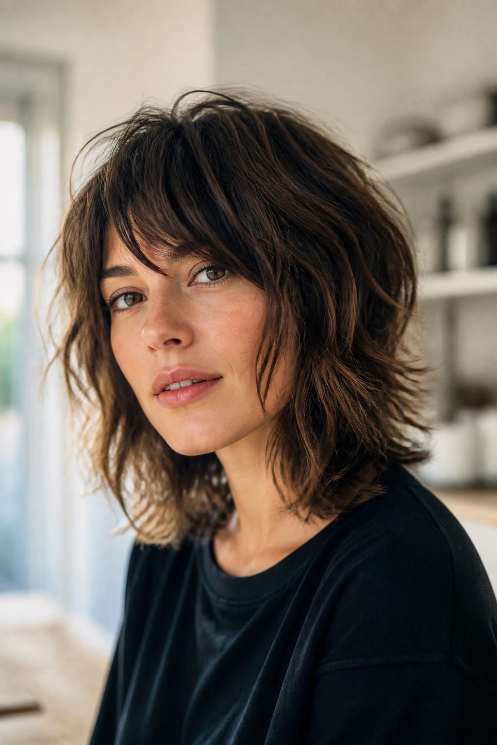 Woman with shag in easy-care day-ready style