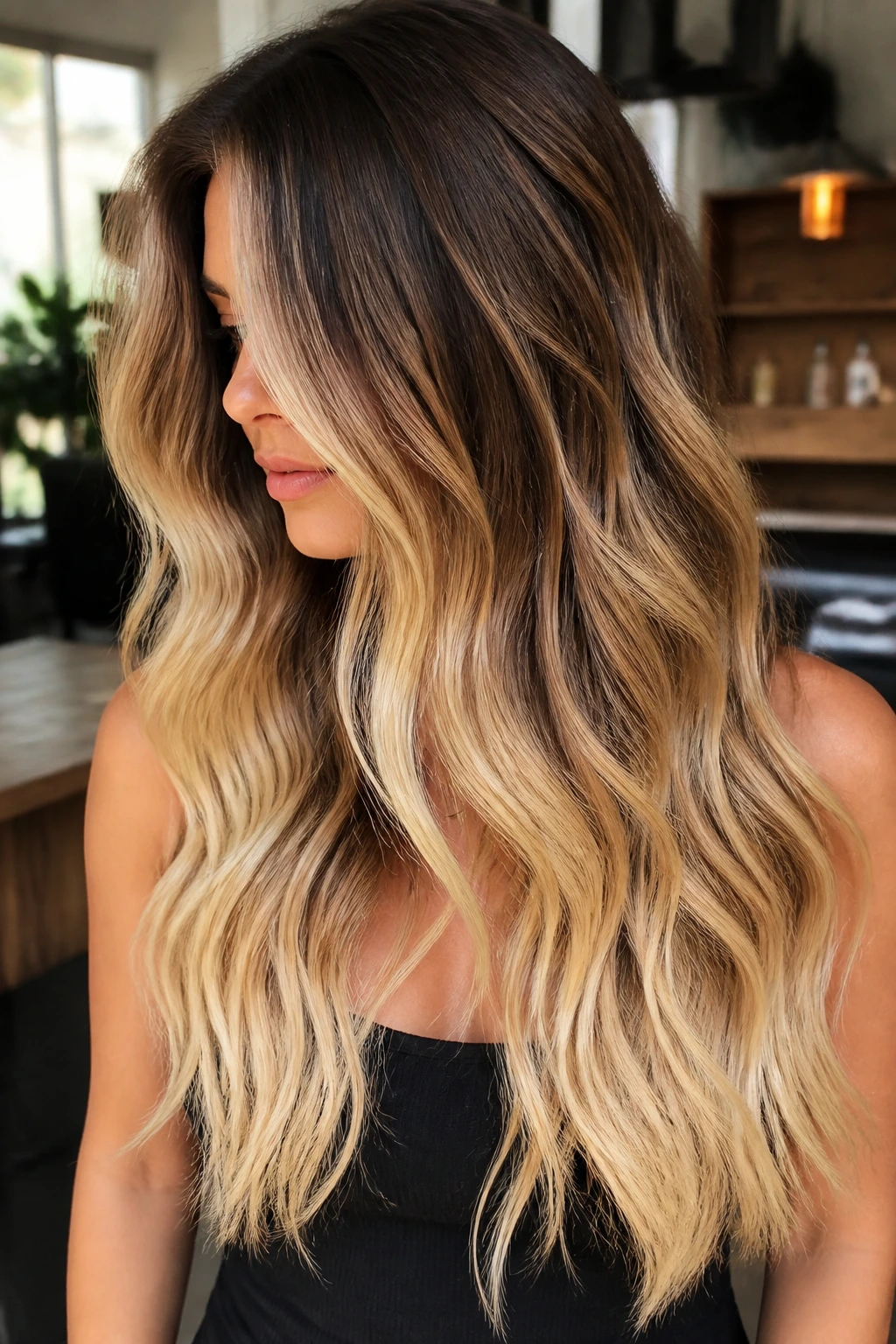 Long thick hair with butter blonde ends
