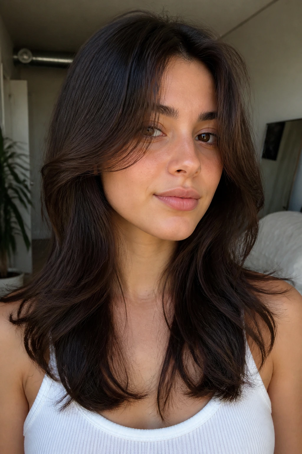 Portrait of woman with butterfly cut and soft face-framing wings