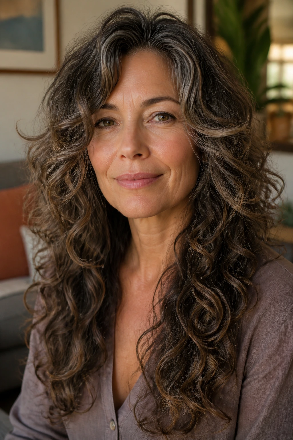 Woman with butterfly layers creating fuller motion in long curls