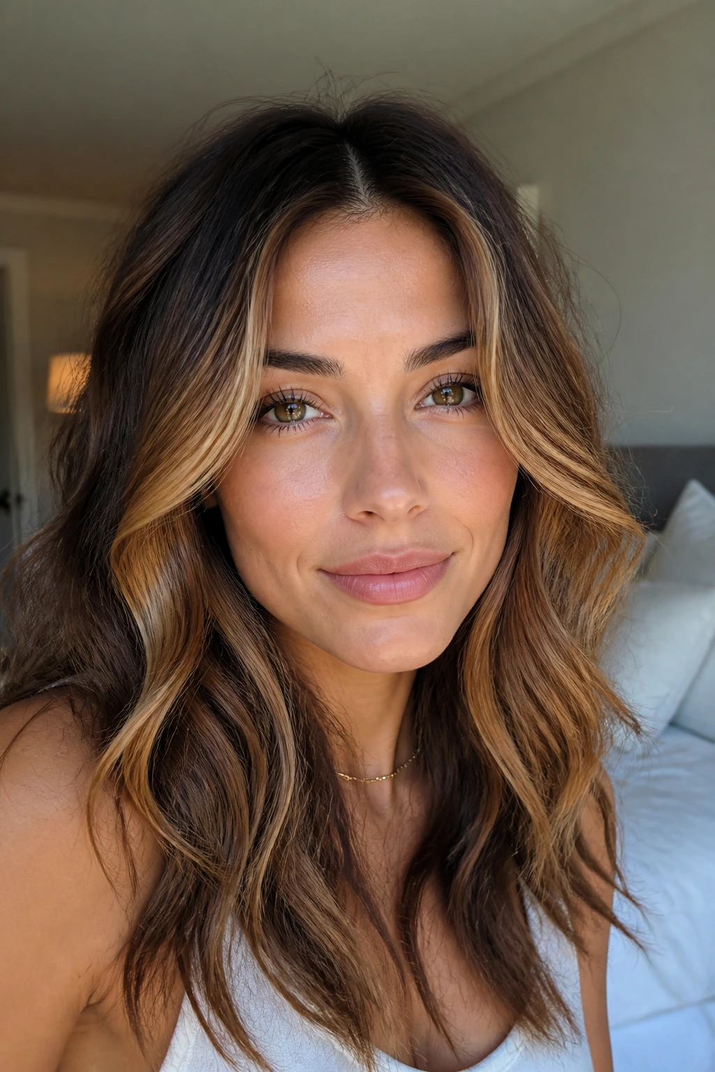 Eyes and hair frame with butterscotch highlights around the face