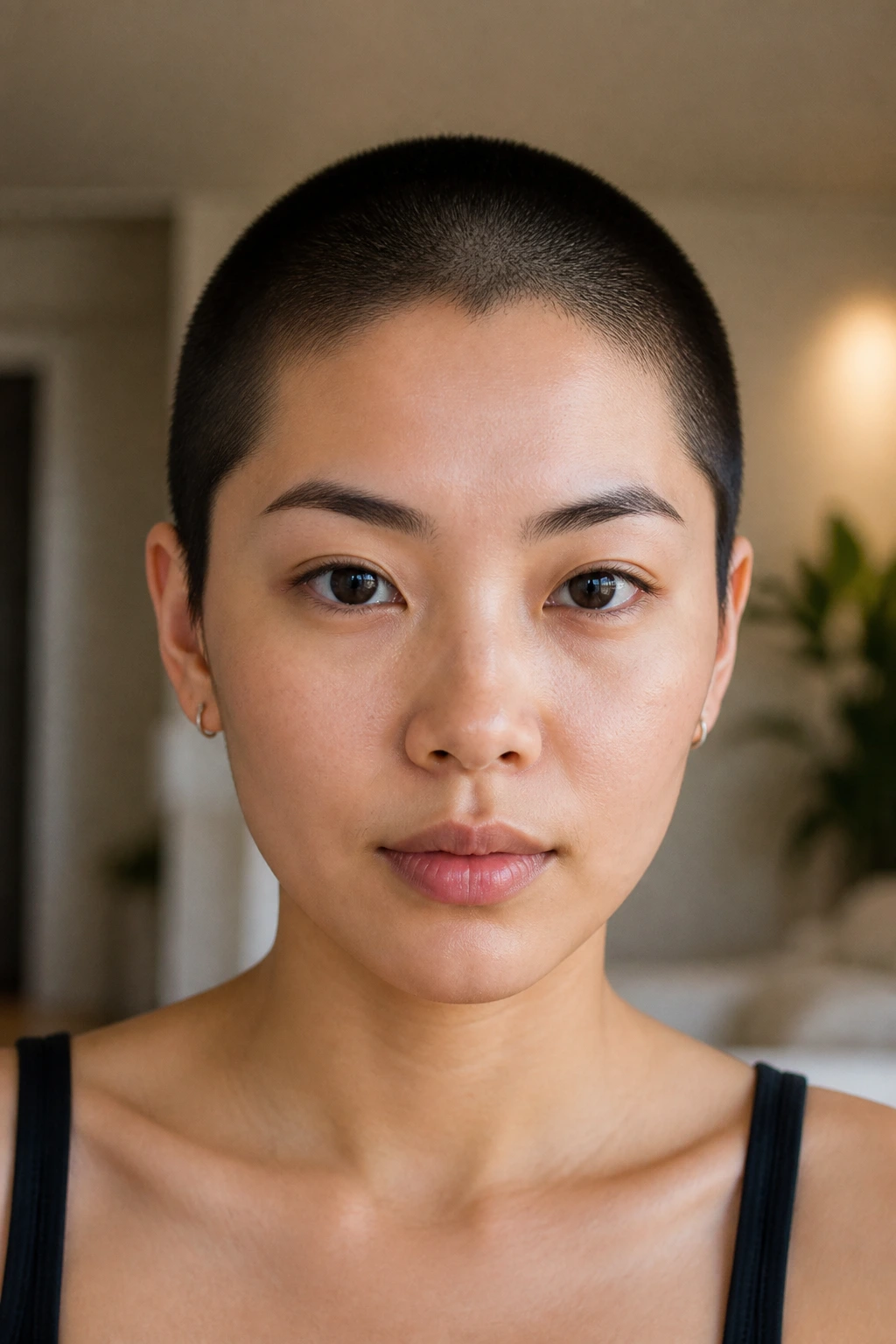Close-up of a real person with a classic #3 buzz cut
