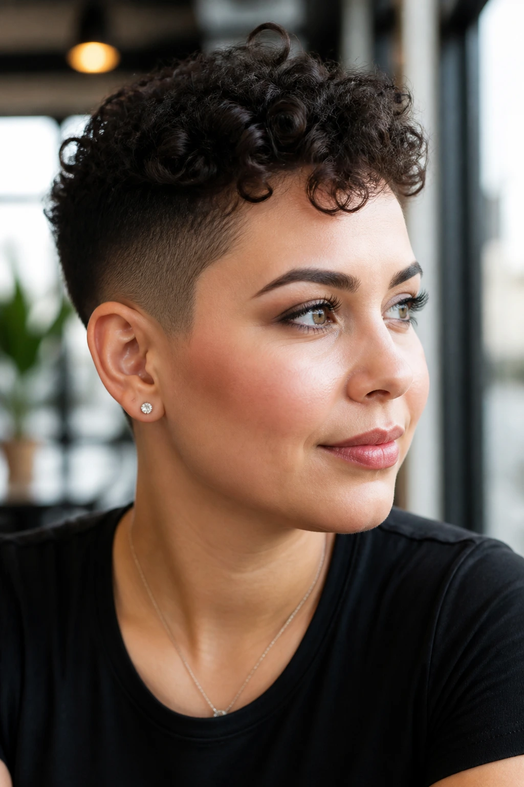 Portrait of person with buzzed sides and soft curly top