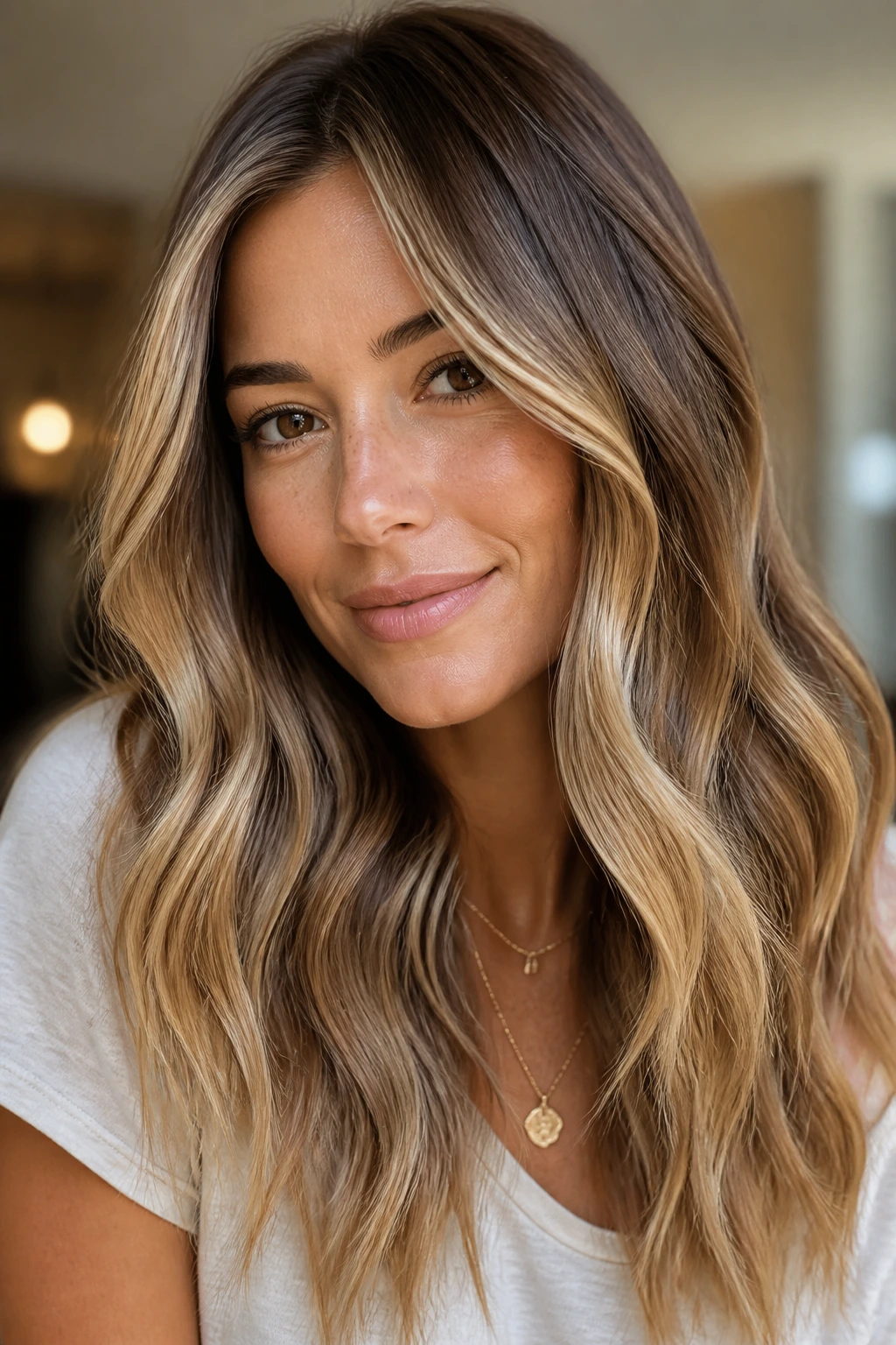 Close-up of a real person showing variations of caramel color, including cooler beige-gold tones