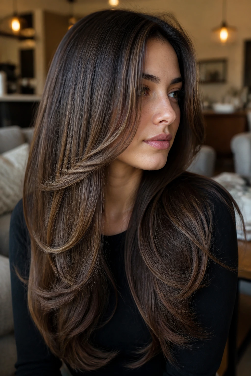 Portrait of a real woman with a C-Curve front piece framing her face.