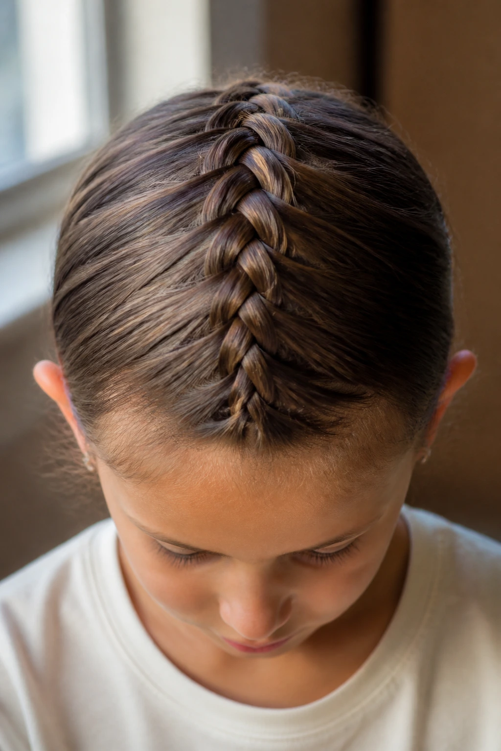 Child with center French braid down the head
