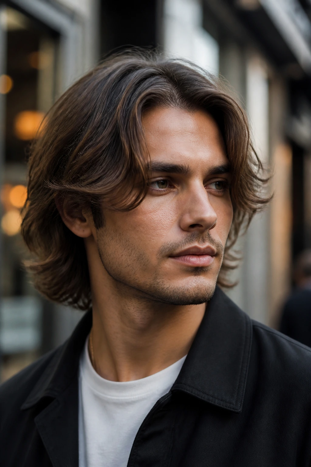 Portrait of man with center-part curtains hairstyle