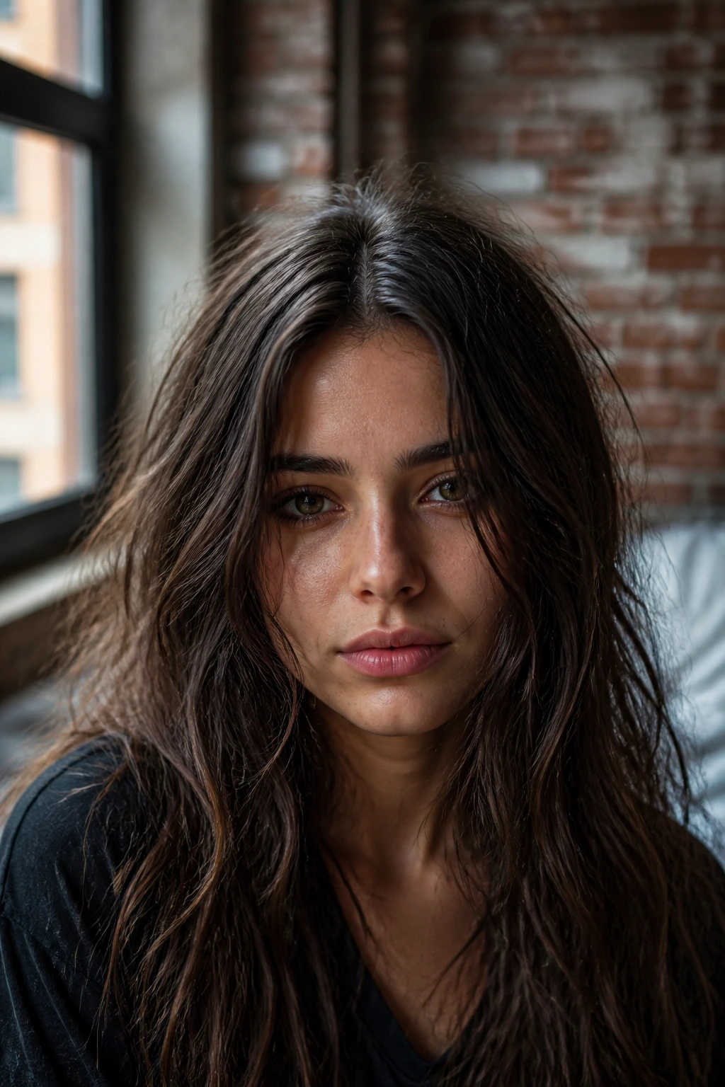 Real woman with center-parted undone textured hair