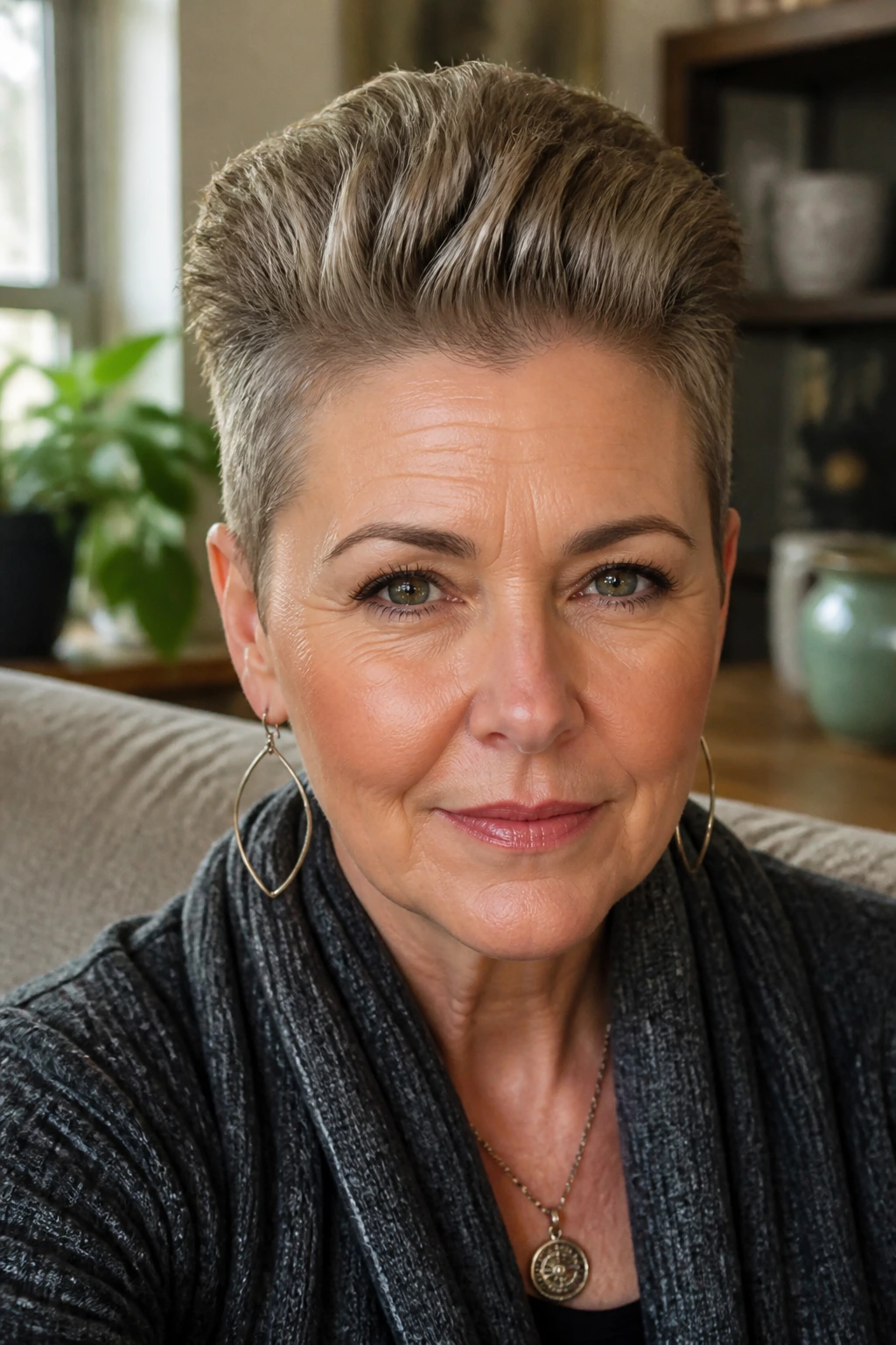 Close-up of center ridge mohawk on grown hair in a real-person portrait