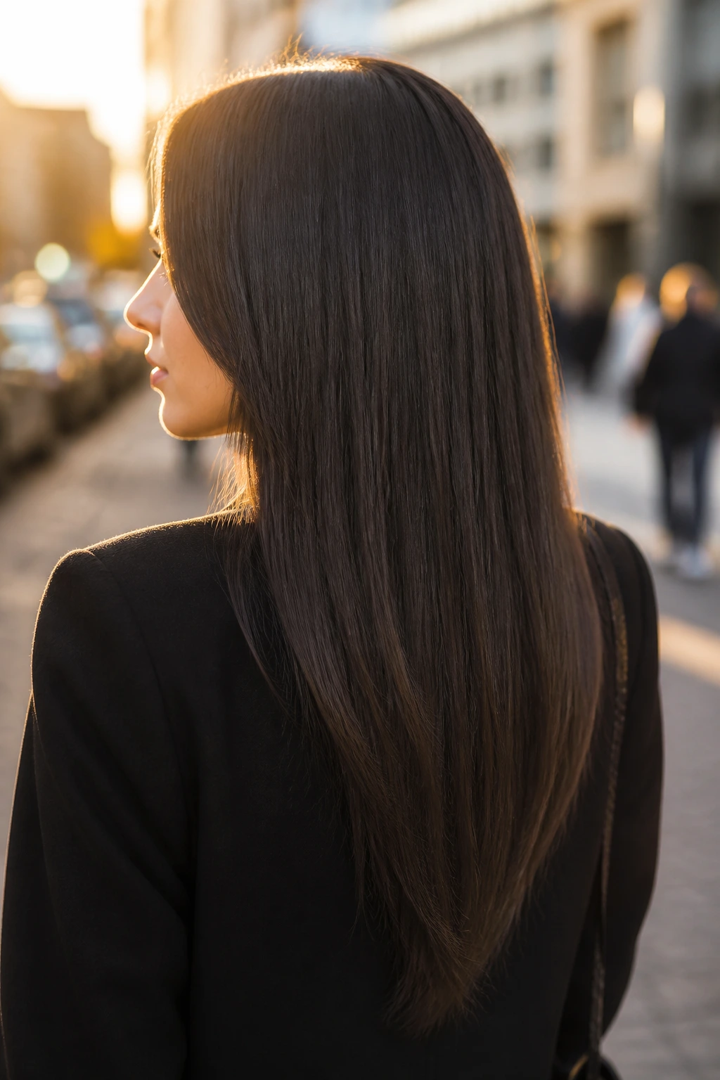 Real person with subtle center tail hairstyle viewed from behind