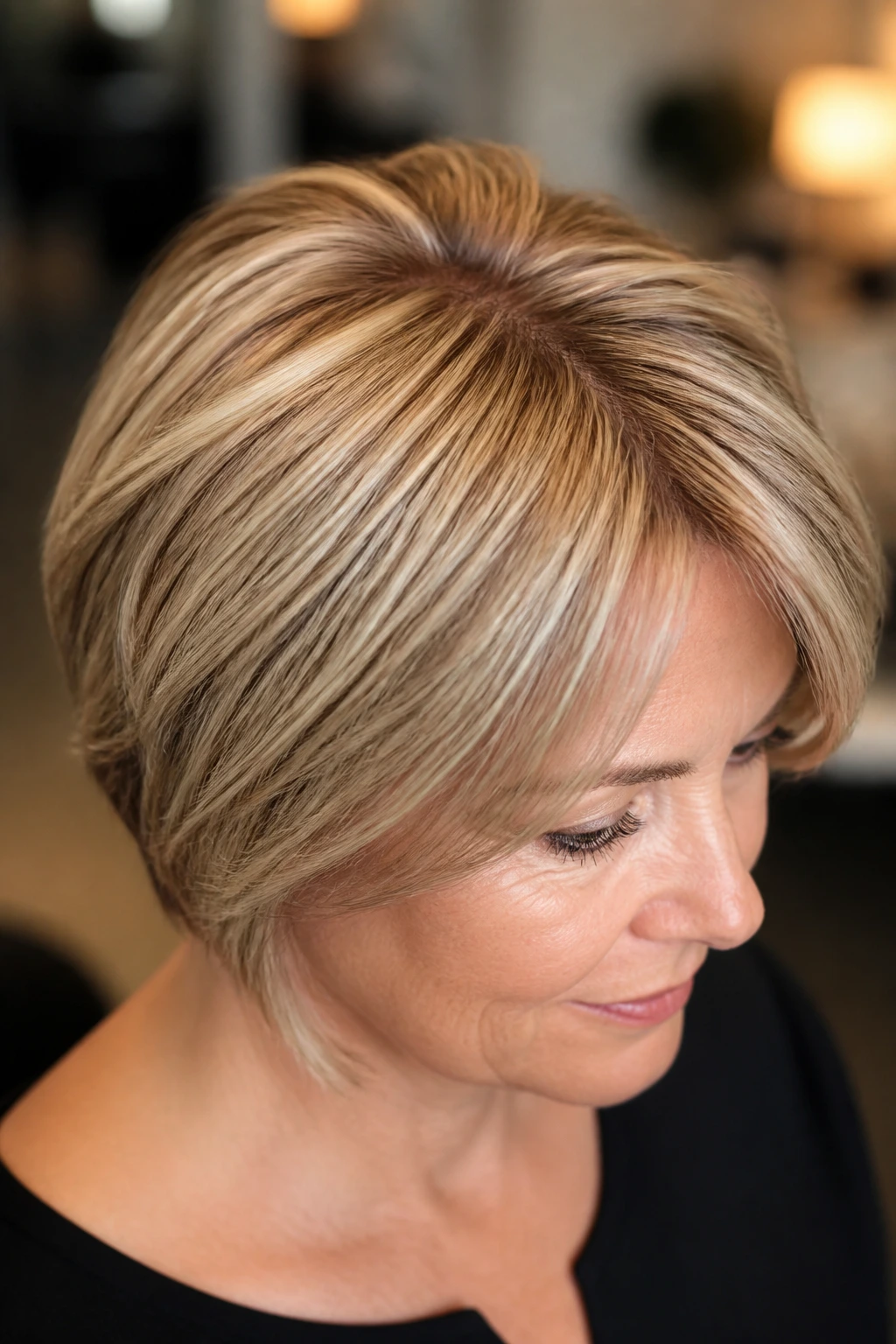 Crown area with champagne babylights on real hair