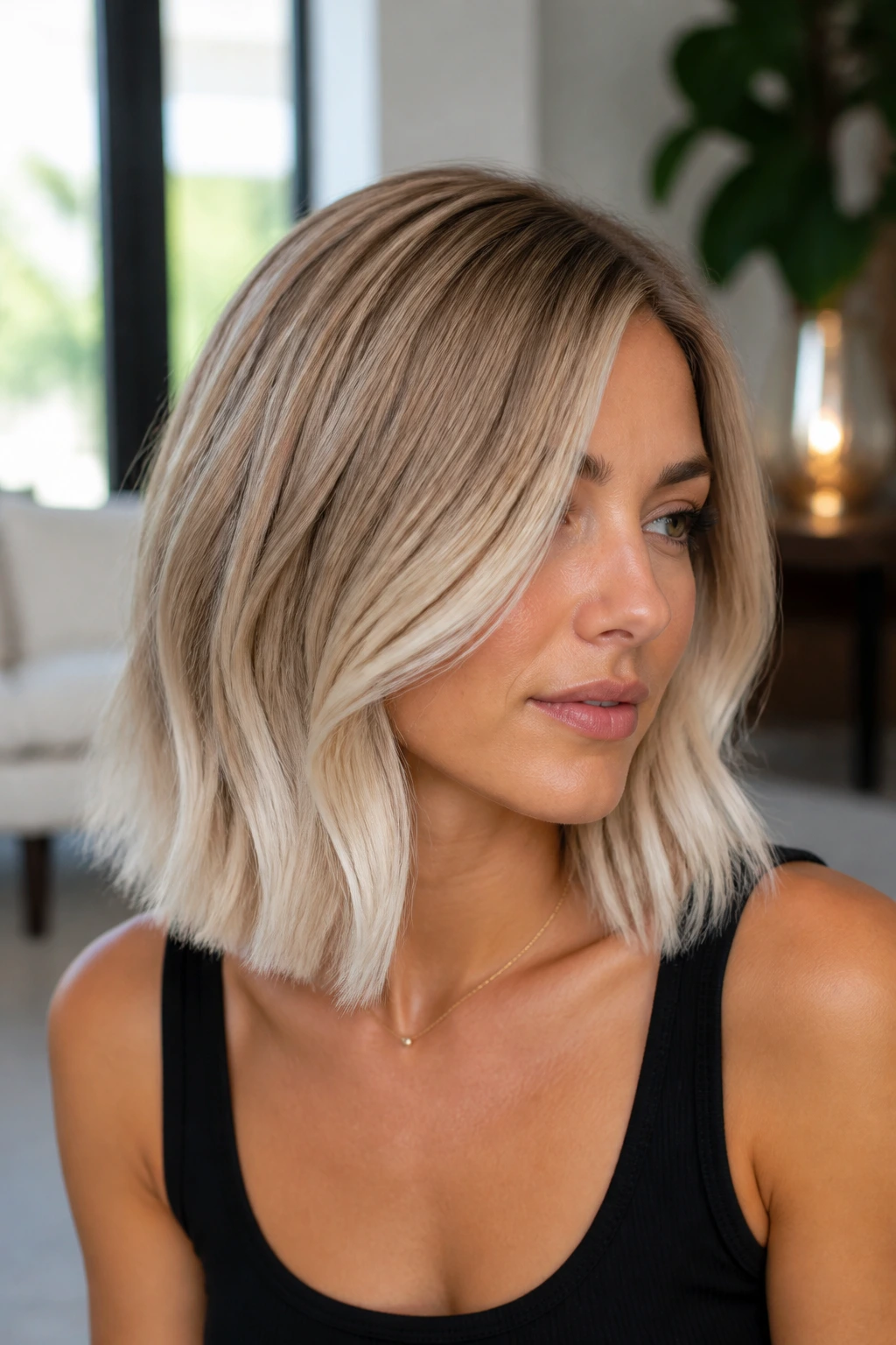 Shoulder-grazing lob with champagne to ivory gradient in natural daylight