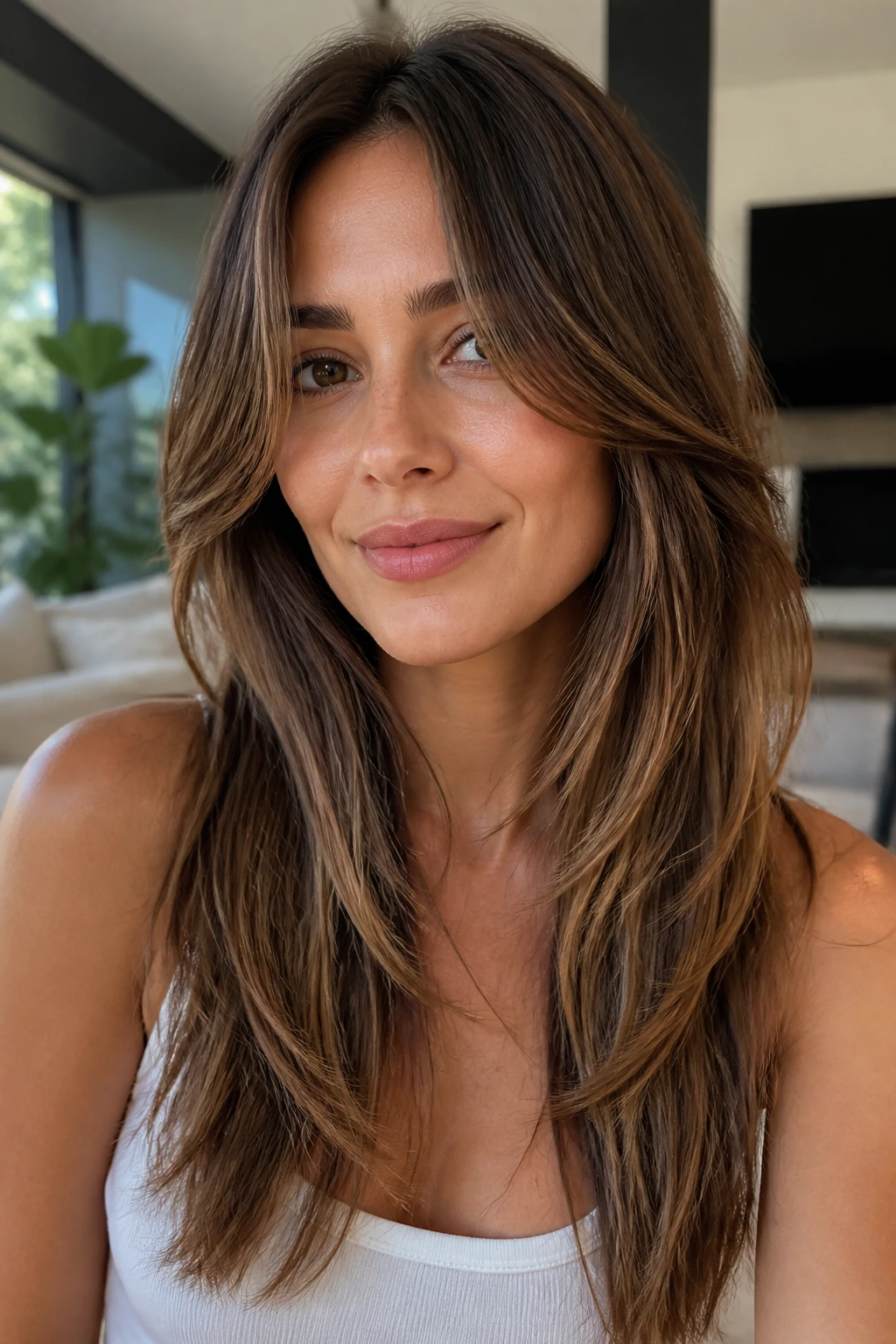 Close-up of a real woman with cheekbone-focused front pieces