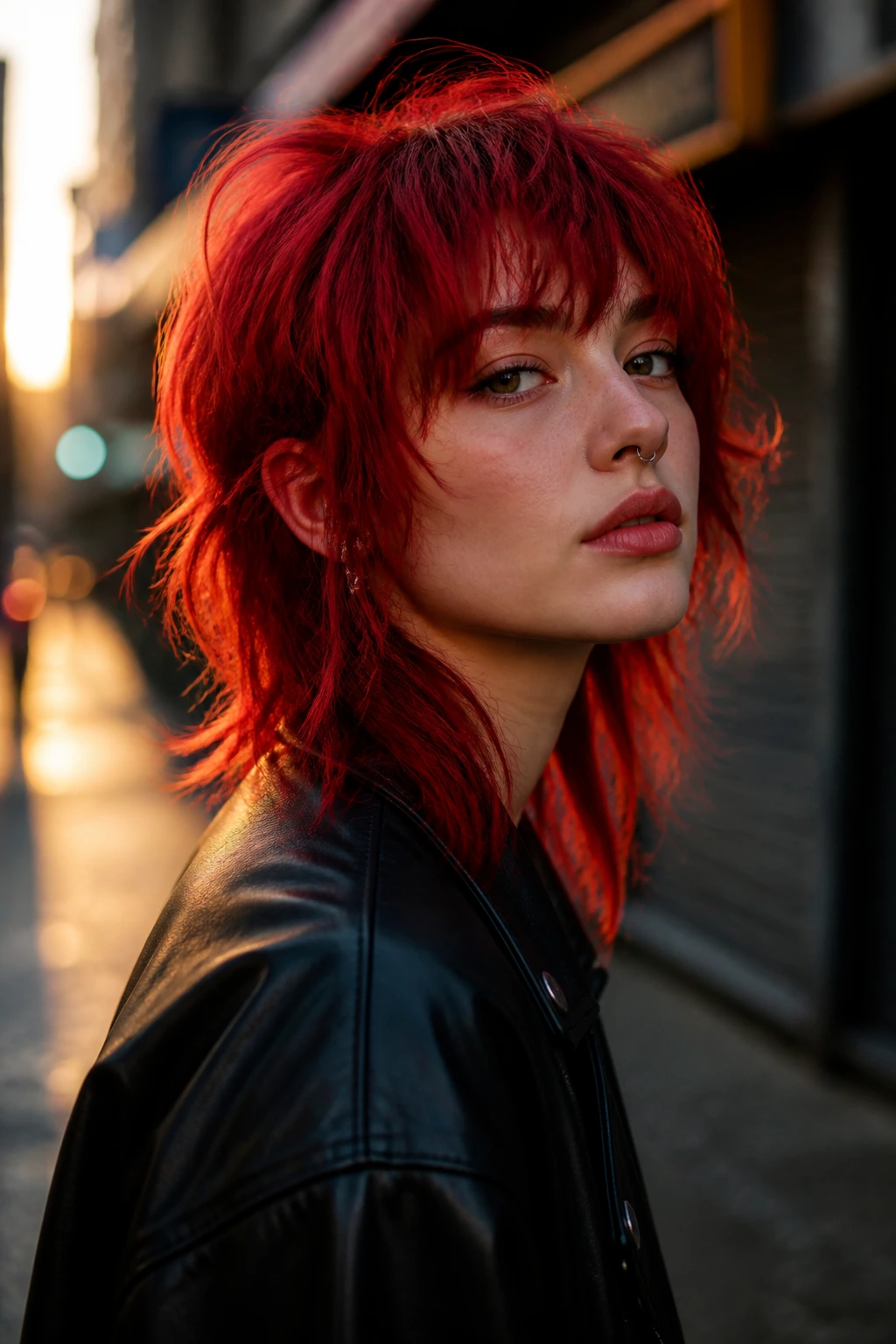 Cherry Red Wolf Cut hairstyle on real person
