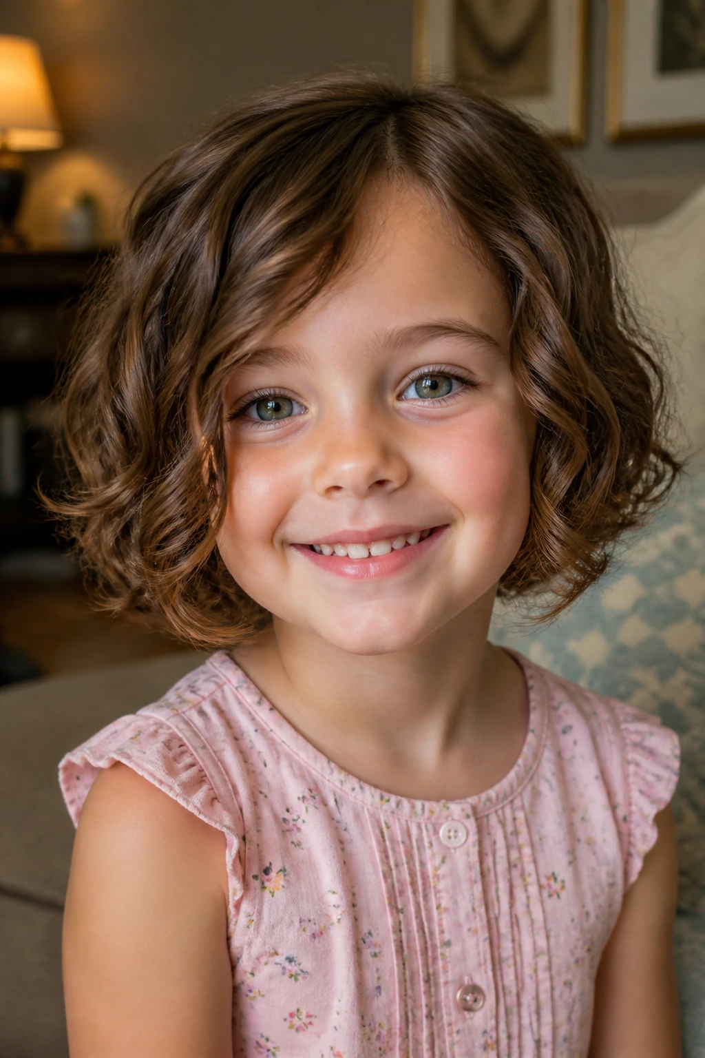 Close-up of a real child with Chin-Curl Shag highlighting jawline curls