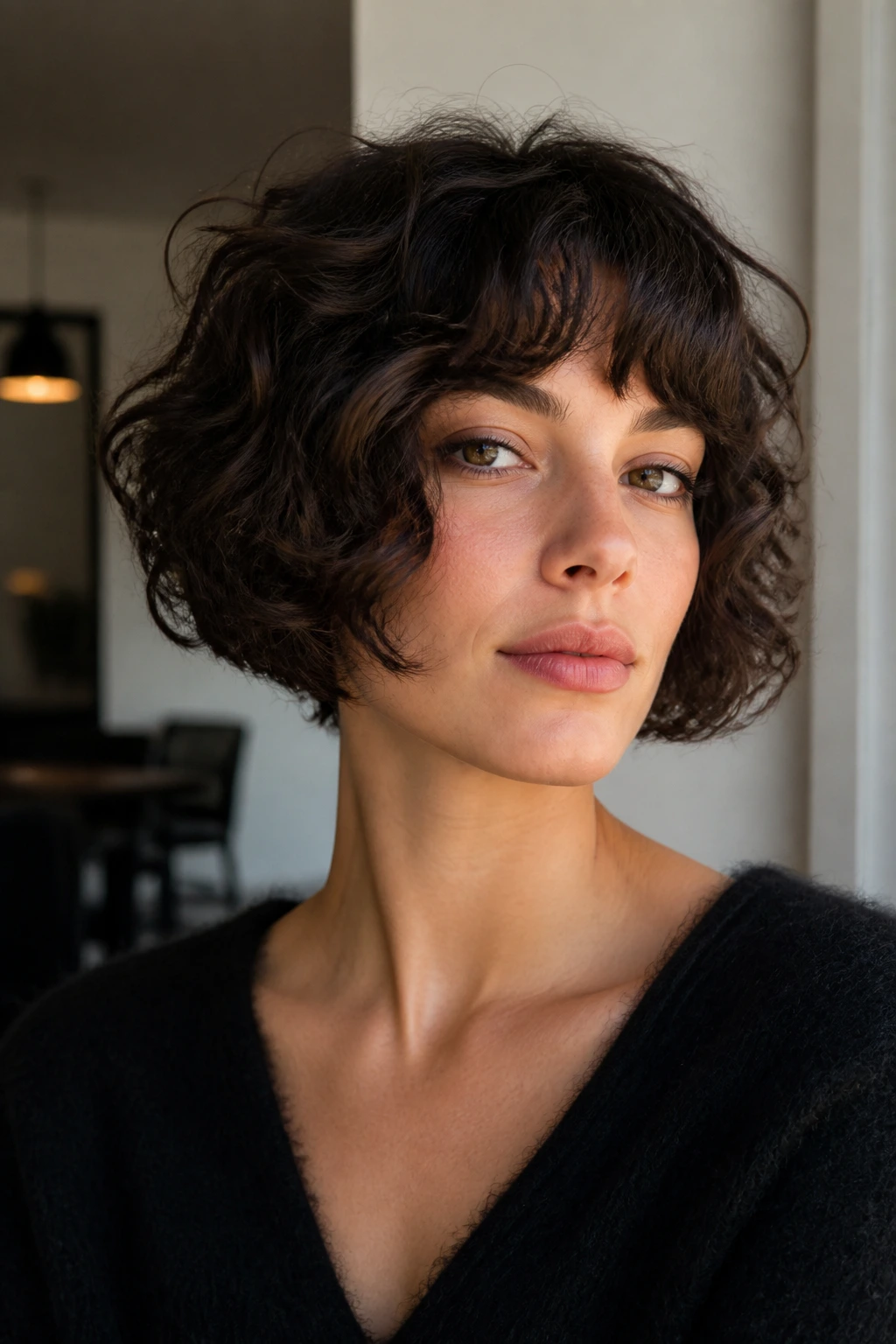 Real person with chin-length French bob highlighting jawline