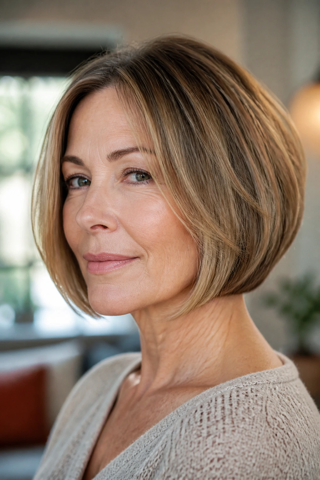 Close-up portrait of chin-length bob with soft graduation
