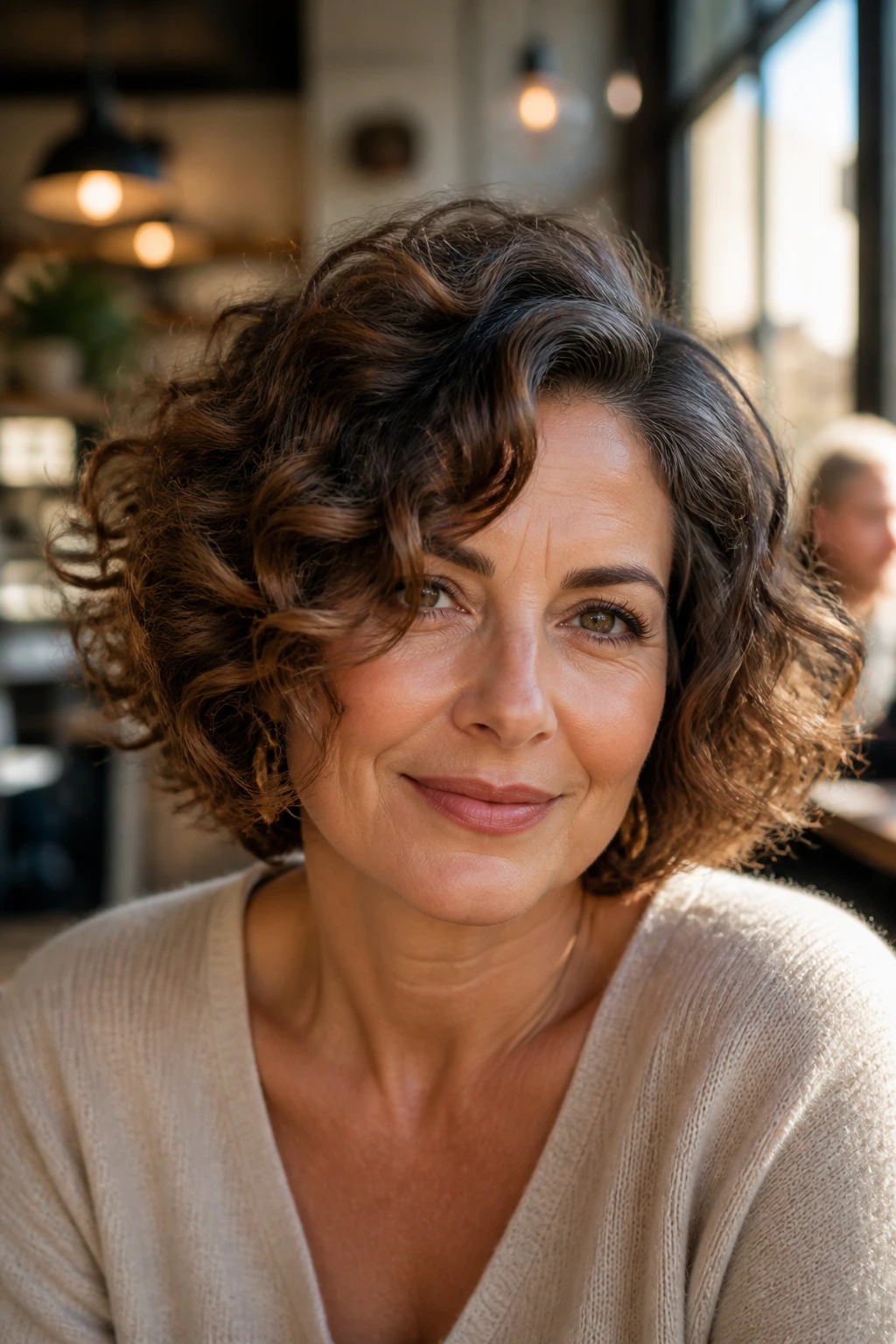 Real woman with chin-length bob and side part, looking fuller and structured