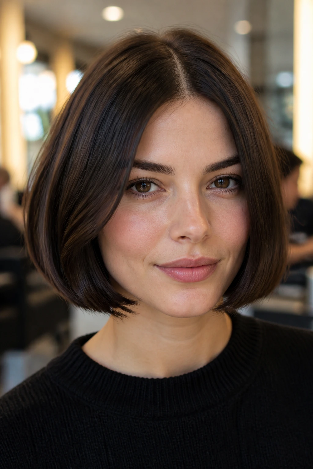 Real woman with chin-skimming French bob