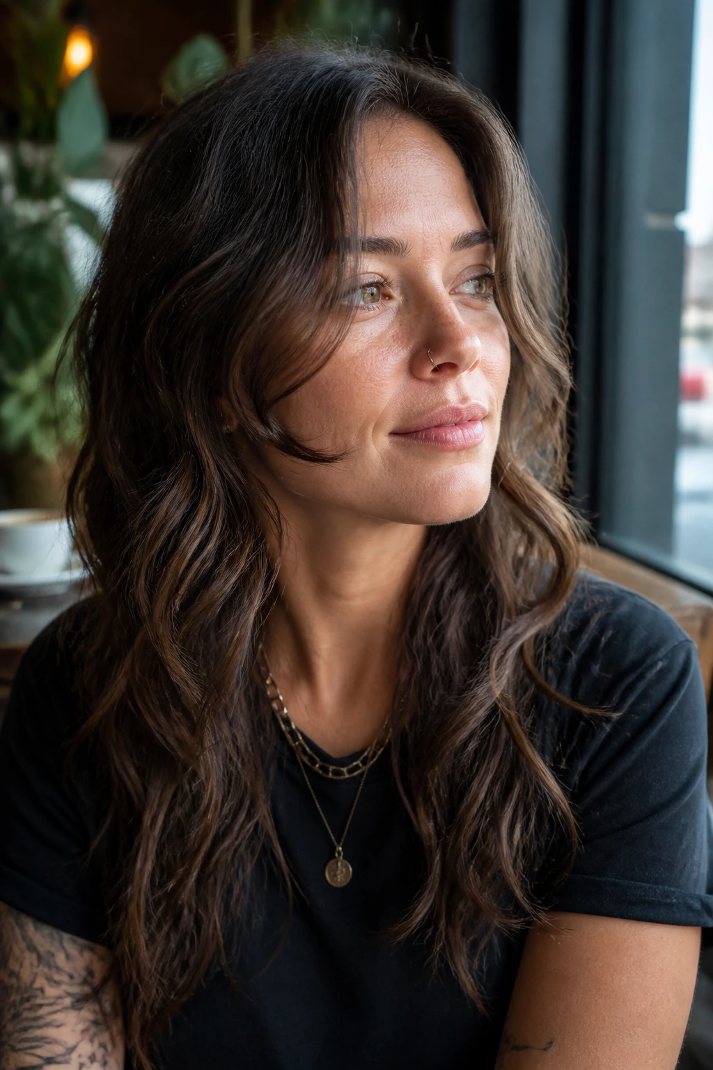 Close-up portrait of a real woman with chin-skimming front pieces highlighting cheekbones