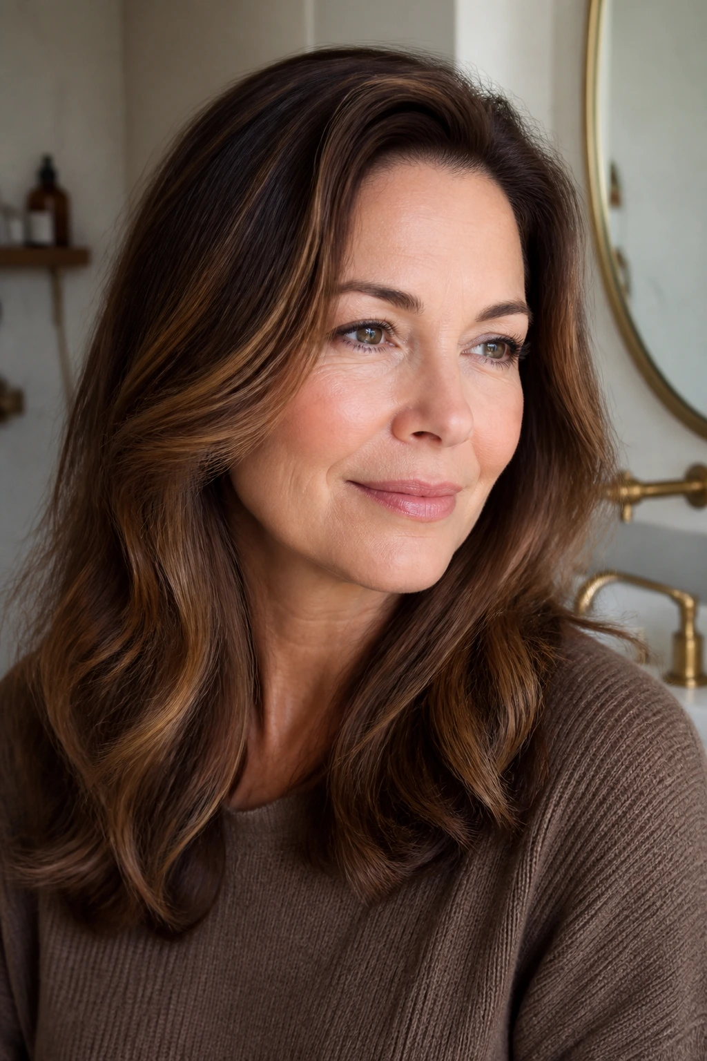 Close-up of a real woman with chestnut hair showing depth and warmth for formula choice