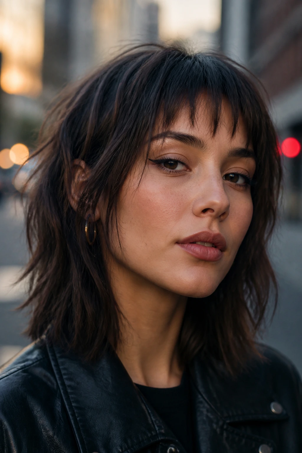 Close-up portrait of a person with choppy uneven bangs
