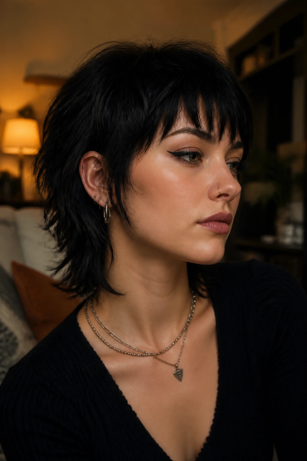 Close-up of a choppy layered fringe on a short shag