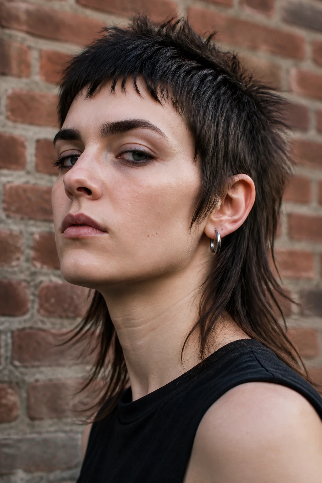 Real person with a choppy mullet, front short and back long