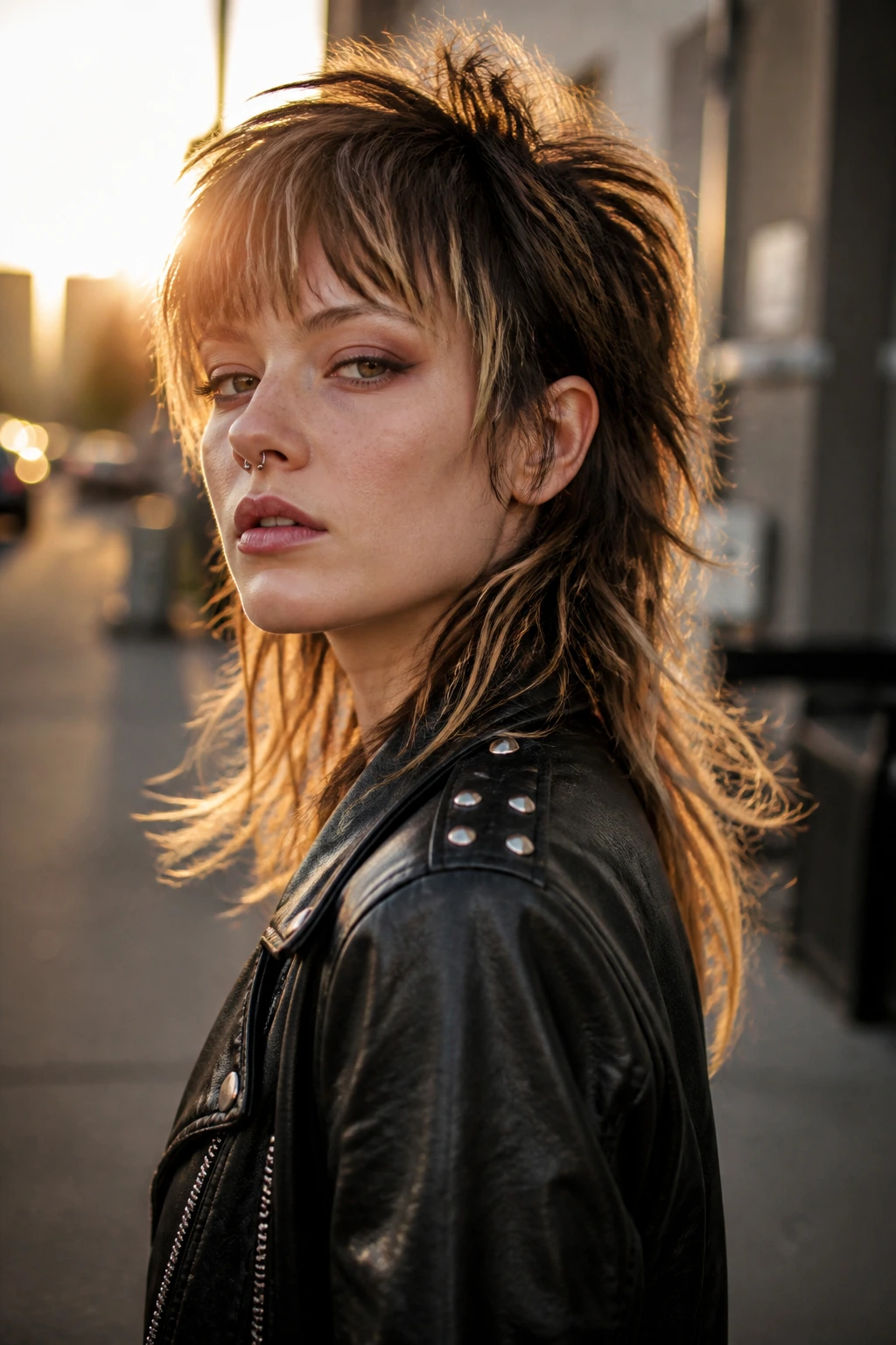 Portrait of a real person with a choppy mullet shag