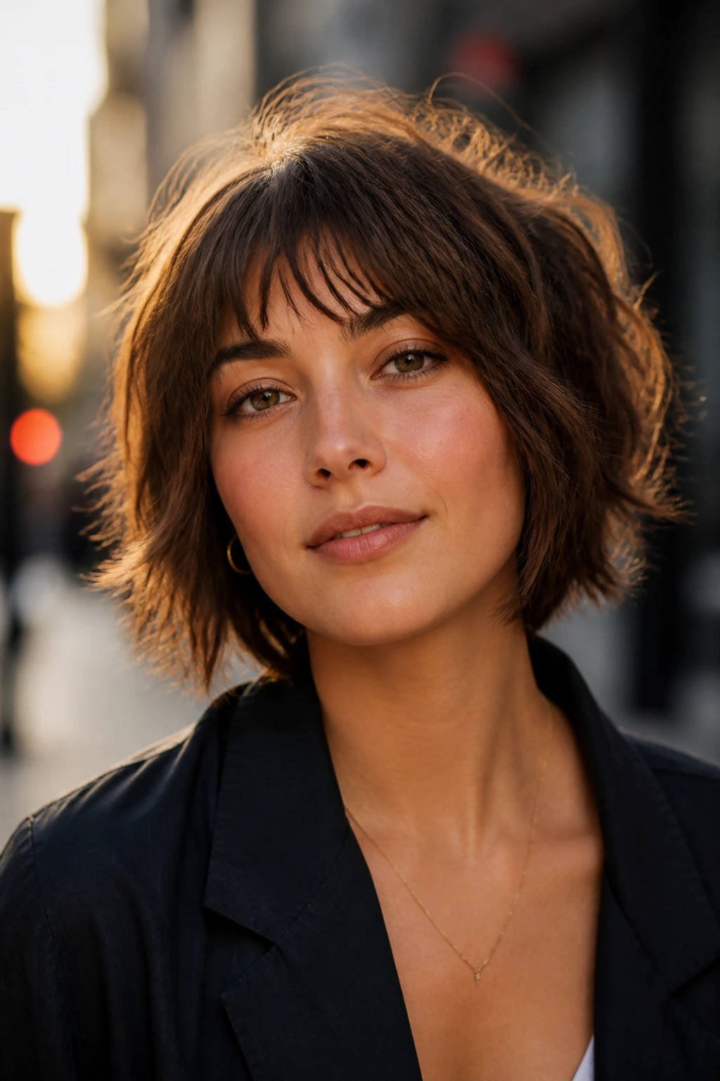 Real woman with choppy shag bob and textured ends