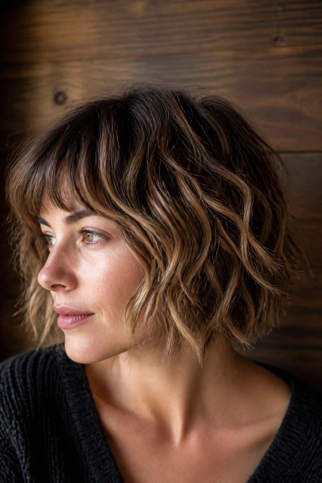 Real person with choppy shag waves
