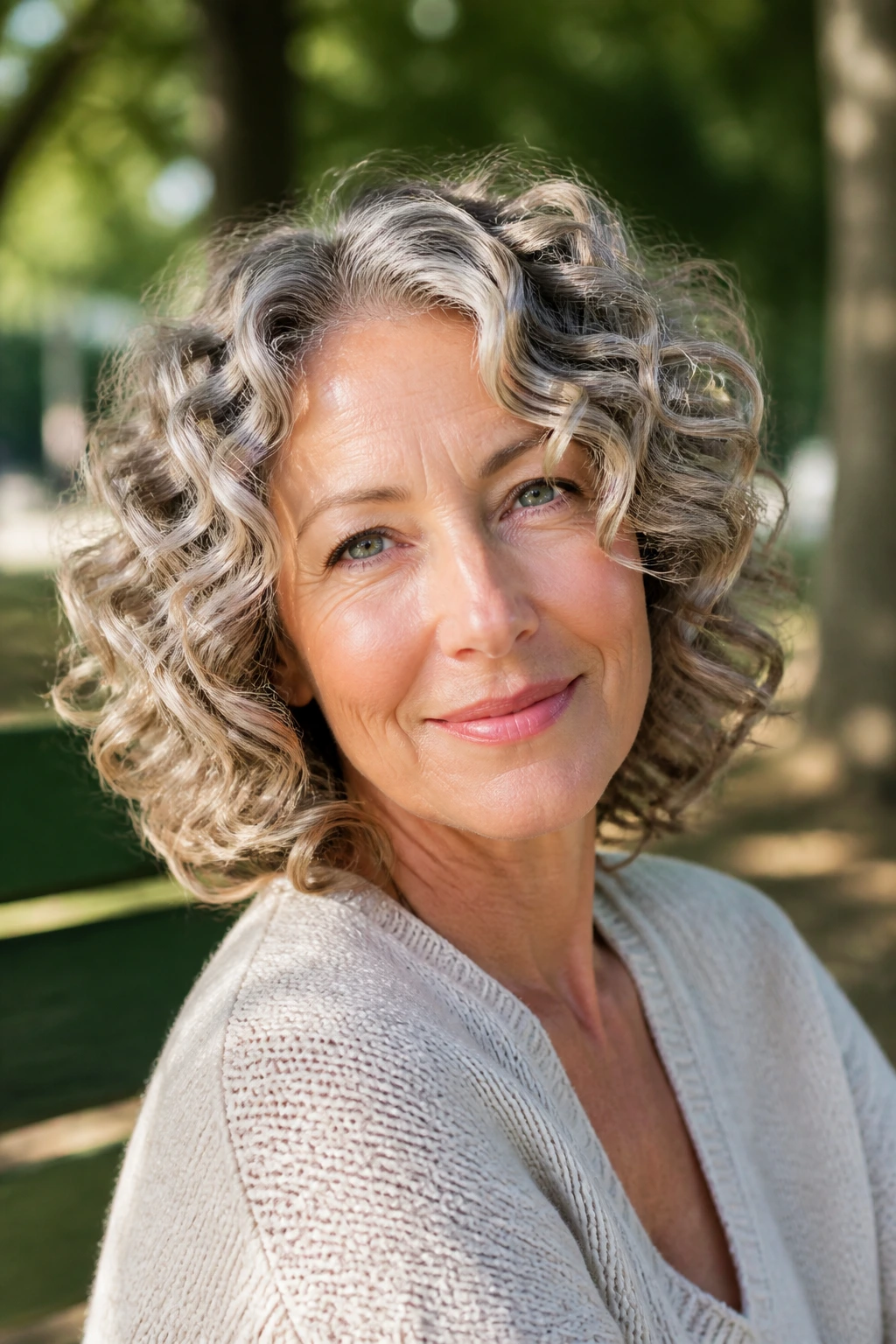 Real person with chunky defined curls in thick hair