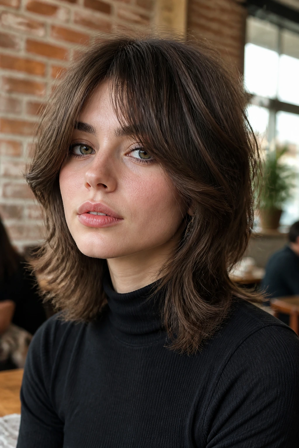 Close-up of a real person showing Chunky Face-Framing Wolf with fuller front pieces.
