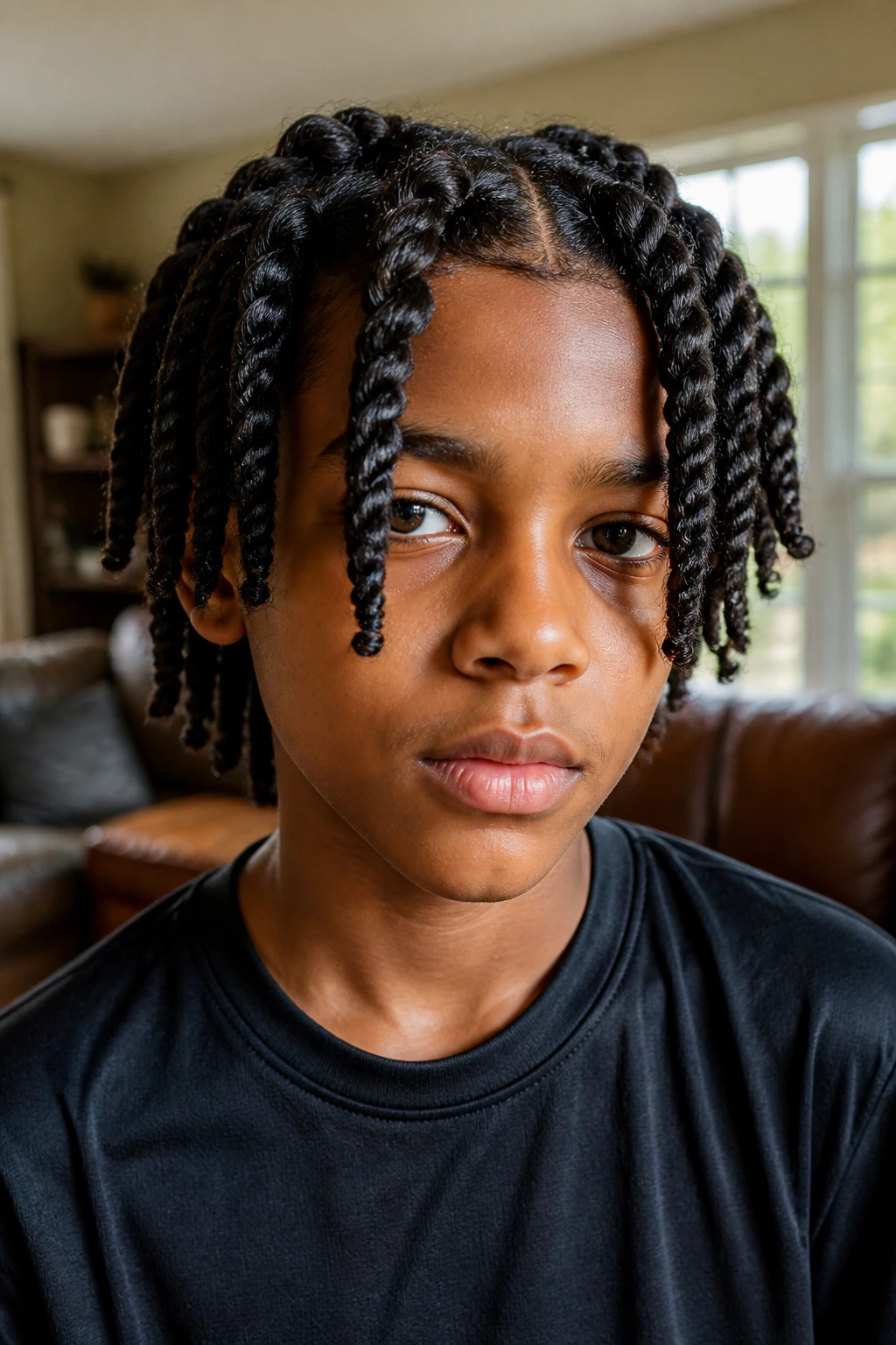 Close-up of a boy with chunky two-strand twists