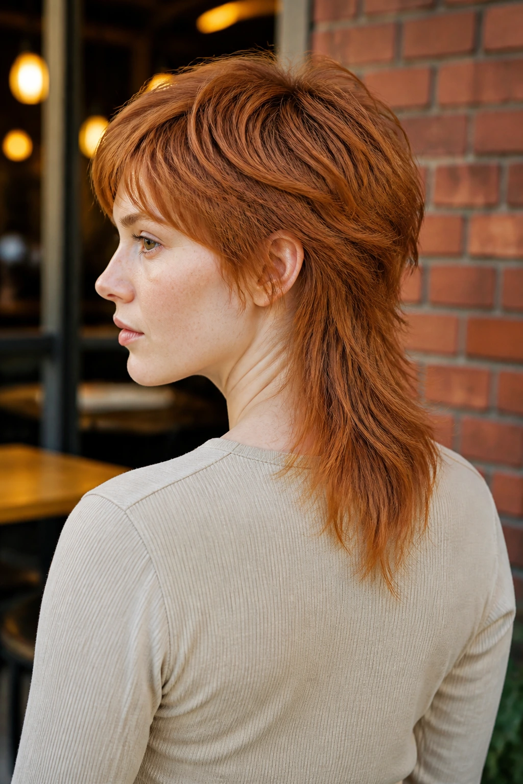 Real person showing Cinnamon Auburn Mullet with V-Cut Back