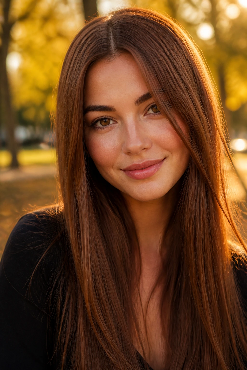 Close-up portrait of cinnamon brown hair on a real woman