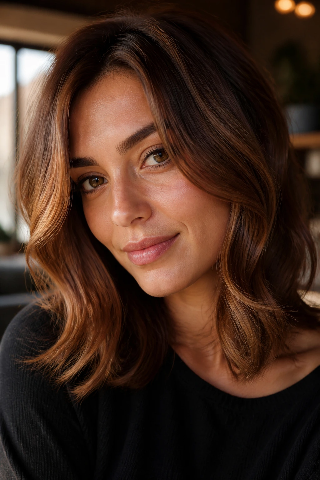 Close-up of cinnamon brunette with soft ends